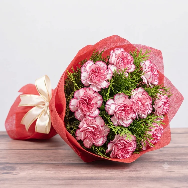 10 Double Color Carnations Bunch