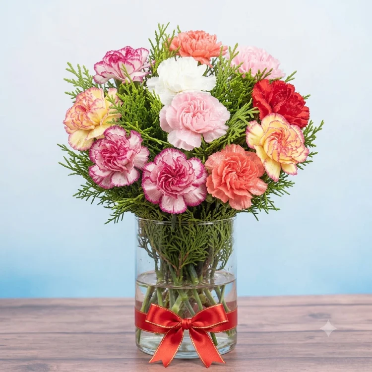 10 Mixed Carnations in Vase