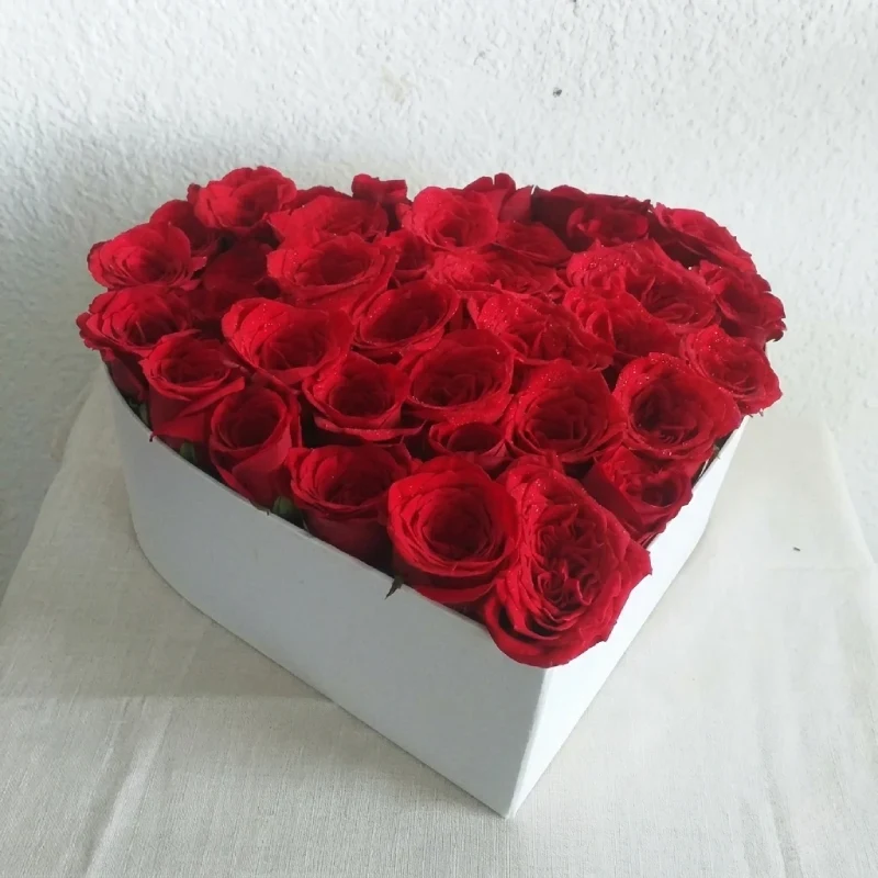40 Red Roses In Heart Box