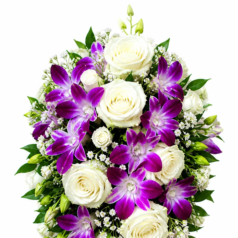 Hanging bridal bouquet purple orchids